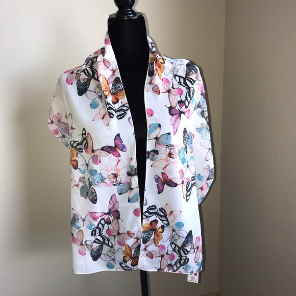 Roby Foulards Polyester Scarf with Butterflies - Picture 3 of 4